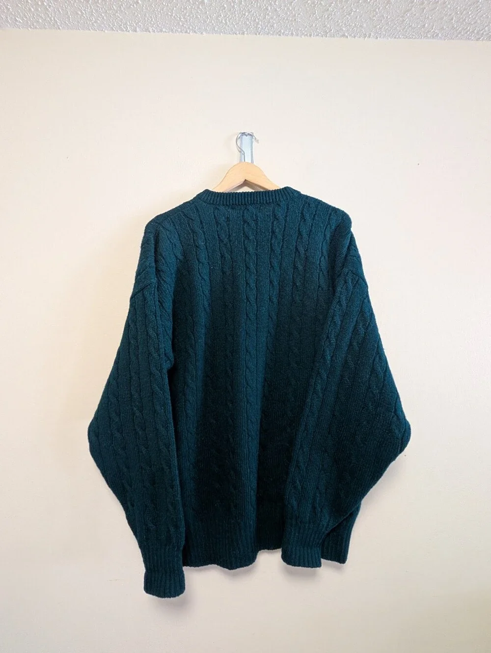 Burberrys Vintage Cable Knit Wool Sweater Deep Green Men's Medium